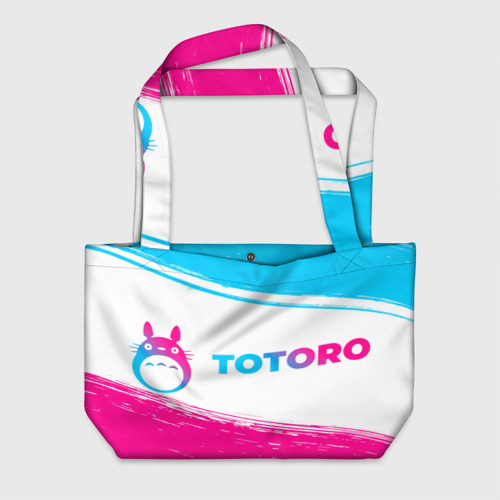 Пляжная сумка 3D Totoro neon gradient style: надпись и символ