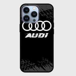 Чехол для iPhone 13 Pro Audi Speed на темном фоне со следами шин