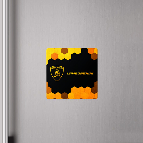 Магнит виниловый Квадрат Lamborghini - gold gradient: надпись и символ - фото 4