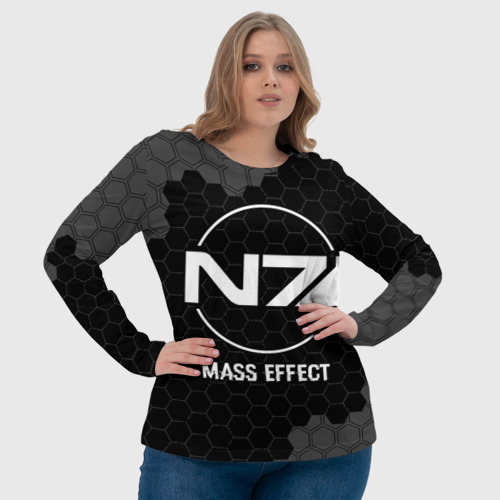 Женский лонгслив 3D Mass Effect glitch на темном фоне, цвет 3D печать - фото 6