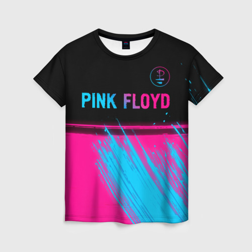 Женская футболка 3D Pink Floyd - neon gradient: символ сверху, цвет 3D печать