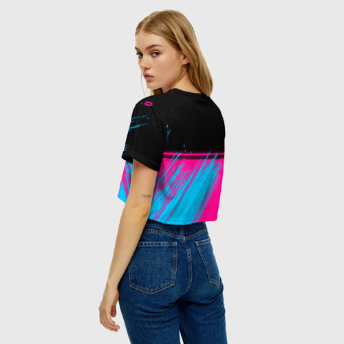 Женская футболка Crop-top 3D Pink Floyd - neon gradient: символ сверху, цвет 3D печать - фото 5