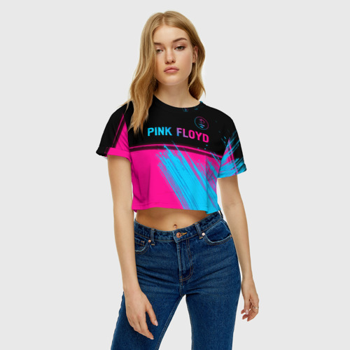 Женская футболка Crop-top 3D Pink Floyd - neon gradient: символ сверху, цвет 3D печать - фото 3