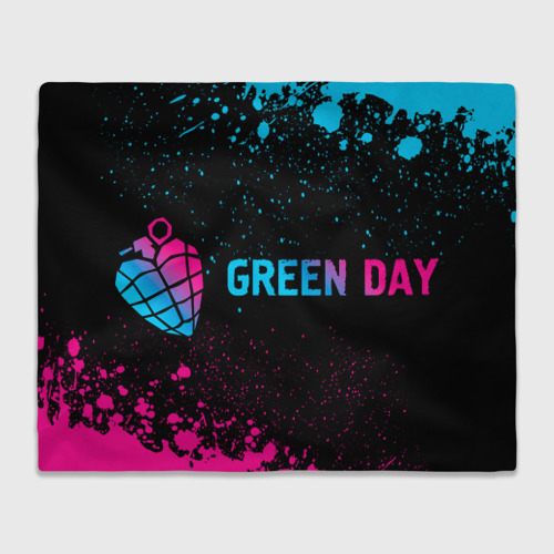 Плед 3D Green Day - neon gradient: надпись и символ, цвет 3D (велсофт)
