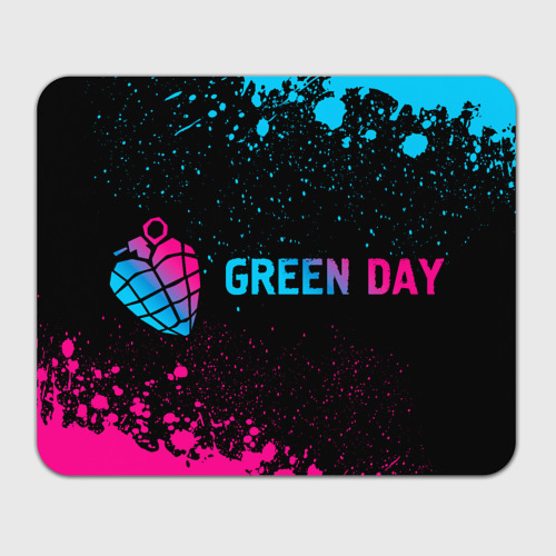 Прямоугольный коврик для мышки Green Day - neon gradient: надпись и символ