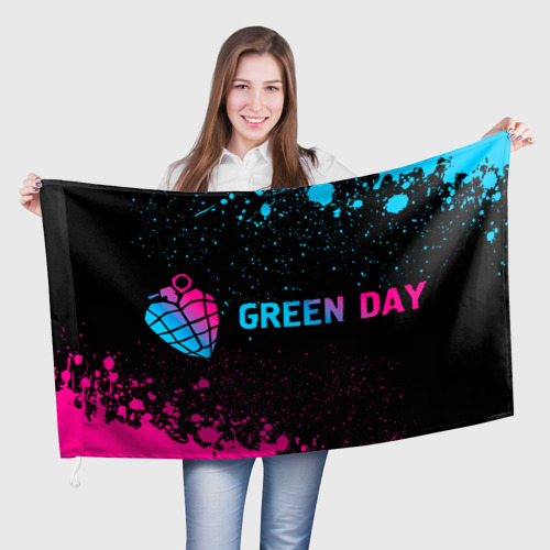 Флаг 3D Green Day - neon gradient: надпись и символ