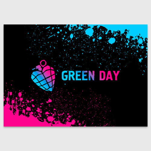 Поздравительная открытка Green Day - neon gradient: надпись и символ, цвет белый