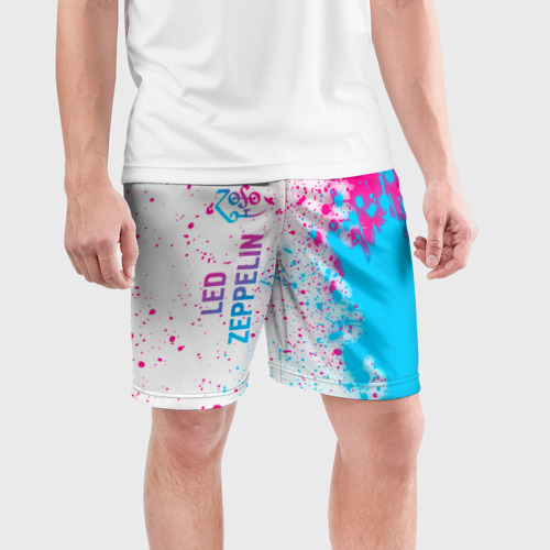 Мужские шорты спортивные с принтом Led Zeppelin neon gradient style: по-вертикали, фото на моделе #1