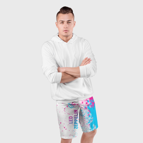 Мужские шорты спортивные с принтом Led Zeppelin neon gradient style: по-вертикали, фото #4