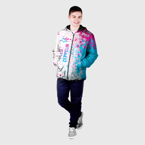 Мужская куртка 3D с принтом Led Zeppelin neon gradient style: по-вертикали, фото на моделе #1