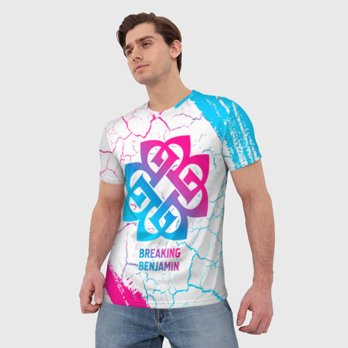 Мужская футболка 3D с принтом Breaking Benjamin neon gradient style, фото на моделе #1