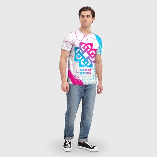 Мужская футболка 3D с принтом Breaking Benjamin neon gradient style, вид сбоку #3