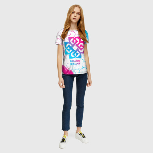 Женская футболка 3D с принтом Breaking Benjamin neon gradient style, вид сбоку #3