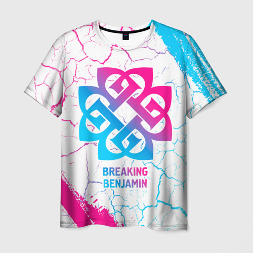 Мужская футболка 3D с принтом Breaking Benjamin neon gradient style, вид спереди #2