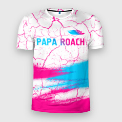 Мужская футболка 3D Slim Papa Roach neon gradient style: символ сверху