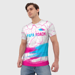 Мужская футболка 3D Papa Roach neon gradient style: символ сверху - фото 2