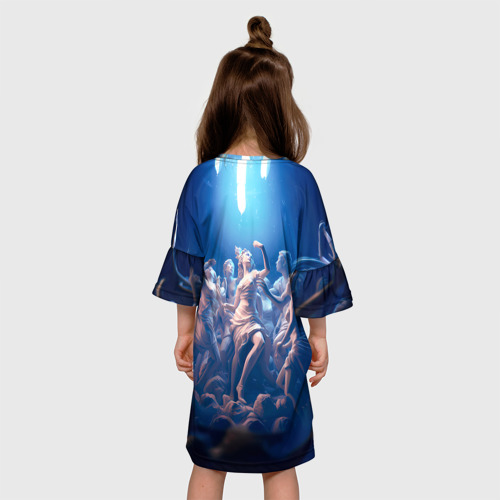 Детское платье 3D с принтом Танец скульптур, вид сзади #2