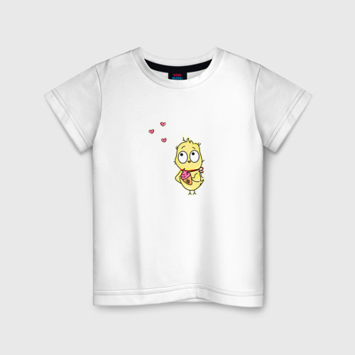 Детская футболка из хлопка с принтом Цыпа с мороженым, вид спереди №1