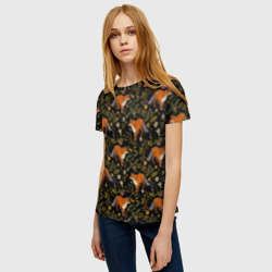 Женская футболка 3D Лисы и цветы - фото 2