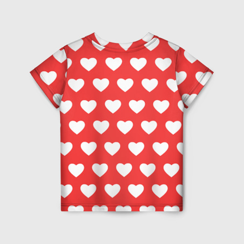 Детская футболка 3D с принтом Сердечки на красном фоне, вид сзади #1