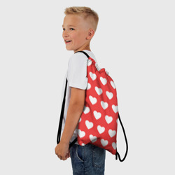 Рюкзак-мешок 3D Сердечки на красном фоне - фото 2