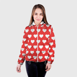 Женская куртка 3D Сердечки на красном фоне - фото 2