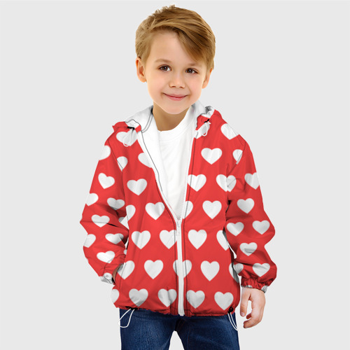 Детская куртка 3D Сердечки на красном фоне, цвет белый - фото 3