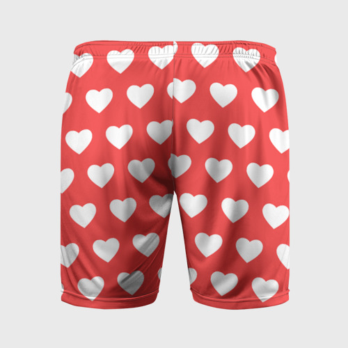 Мужские шорты спортивные с принтом Сердечки на красном фоне, вид сзади #1