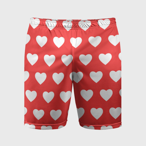 Мужские шорты спортивные с принтом Сердечки на красном фоне, вид спереди #2