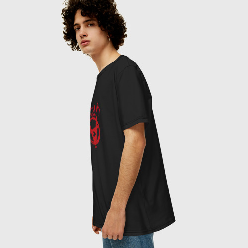 Мужская футболка хлопок Oversize с принтом Анархия с перевернутой символикой, вид сбоку #3