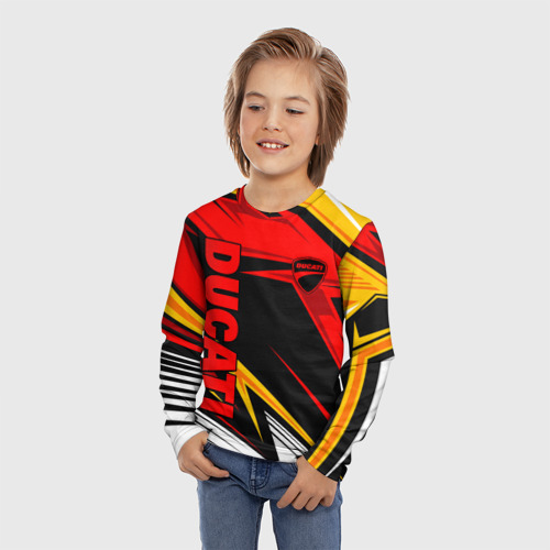 Детский лонгслив 3D с принтом Ducati - red uniform, фото на моделе #1