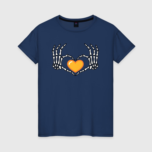 Женская футболка хлопок Сердечко из костей, цвет темно-синий