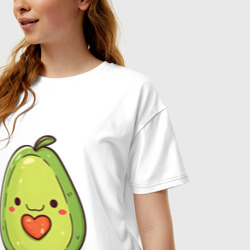 Женская футболка хлопок Oversize Авокадо и сердечко косточка - фото 2