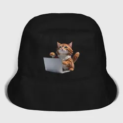 Мужская панама хлопок Котик кодит за ноутбуком
