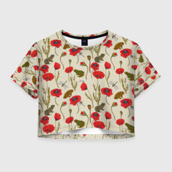 Женская футболка Crop-top 3D Маки и лягушки