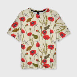 Маки и лягушки – Женская футболка oversize 3D с принтом купить со скидкой в -50%