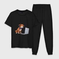 Мужская пижама хлопок Собака и ноутбук