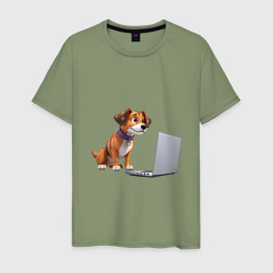 Собака и ноутбук – Мужская футболка хлопок с принтом купить со скидкой в -20%