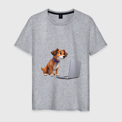 Мужская футболка хлопок Собака и ноутбук