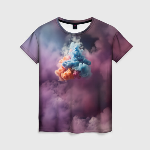 Женская футболка 3D с принтом Разноцветный клуб дыма, вид спереди #2