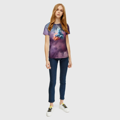 Женская футболка 3D с принтом Разноцветный клуб дыма, вид сбоку #3
