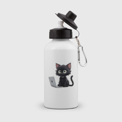 Бутылка спортивная Черный кот за ноутбуком