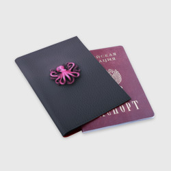 Обложка для паспорта матовая кожа Розовый осьминог на сером фоне - фото 2