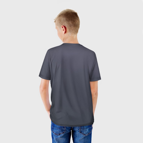 Детская футболка 3D с принтом Розовый осьминог на сером фоне, вид сзади #2