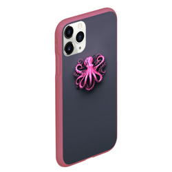 Чехол для iPhone 11 Pro Max матовый Розовый осьминог на сером фоне - фото 2