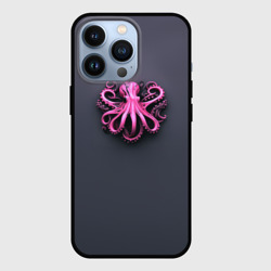 Чехол для iPhone 13 Pro Розовый осьминог на сером фоне