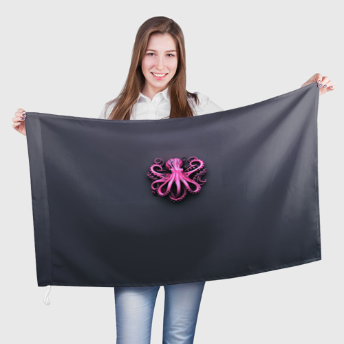 Флаг 3D Розовый осьминог на сером фоне
