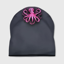 Шапка 3D Розовый осьминог на сером фоне