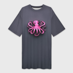 Платье-футболка 3D Розовый осьминог на сером фоне
