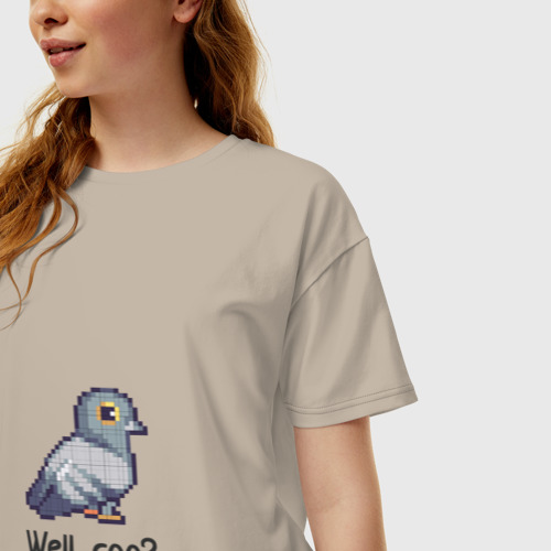 Женская футболка хлопок Oversize The confused pigeon - pixels, цвет миндальный - фото 3